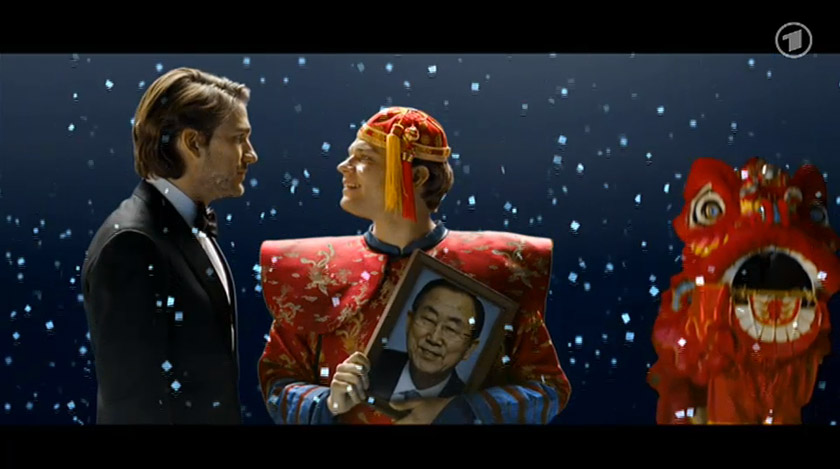 The hosts of the ESC are barely seen. Still they're taking care to be embarrassing enough.